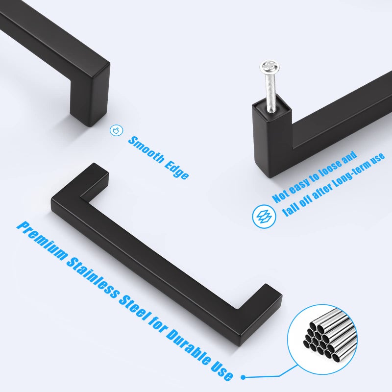 KNOBWELL 15 Pack 5 inch Black Cabinet Pulls, Stainless Steel Kitchen Cabinet Pulls and Handles, Vanity Dresser Drawer Pulls, 5-1/2" Overall Length, 5" Hole Center - Image 5